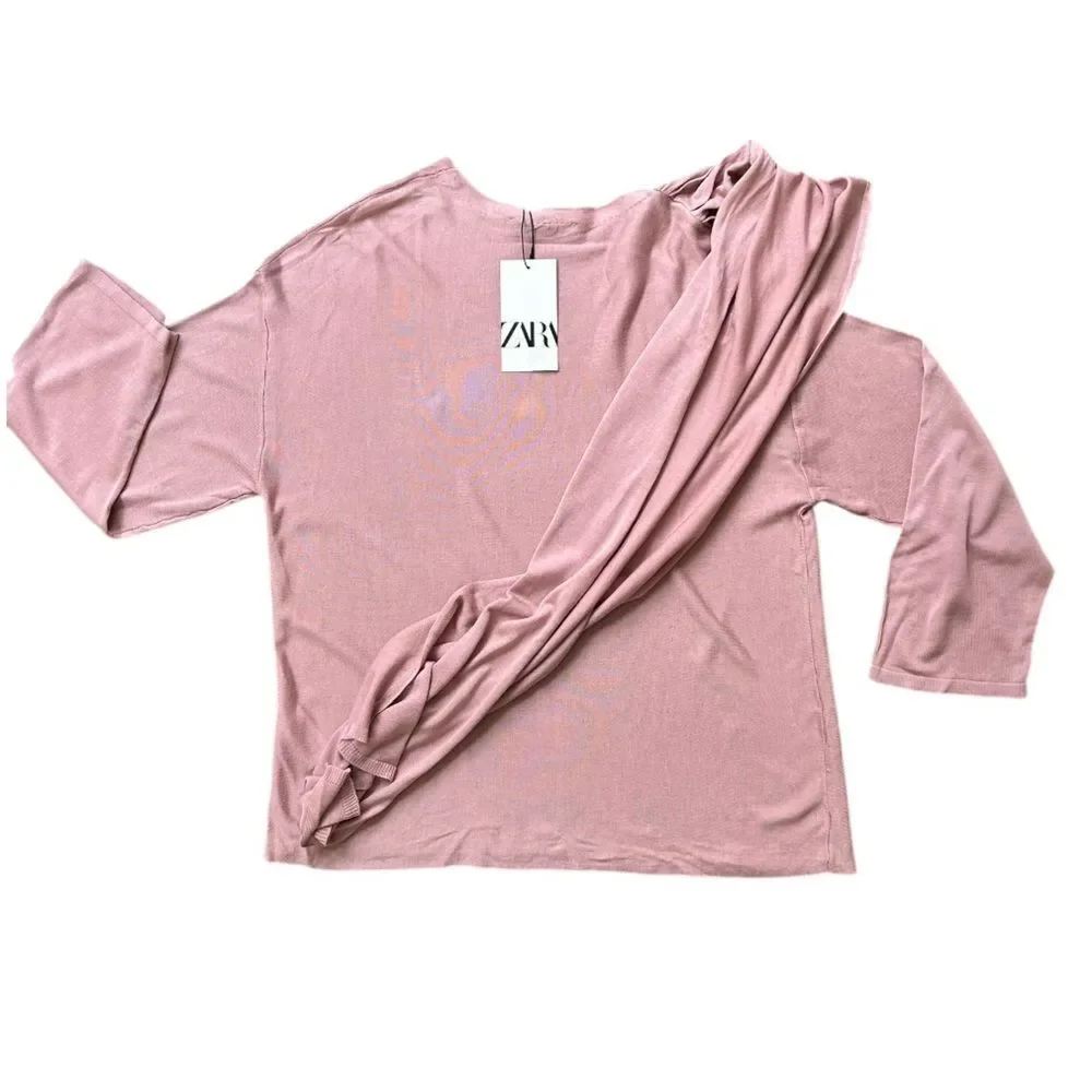 Zara Knit Sweater with Scarf Soft Pink Sz Sm/Med - Picture 3 of 5